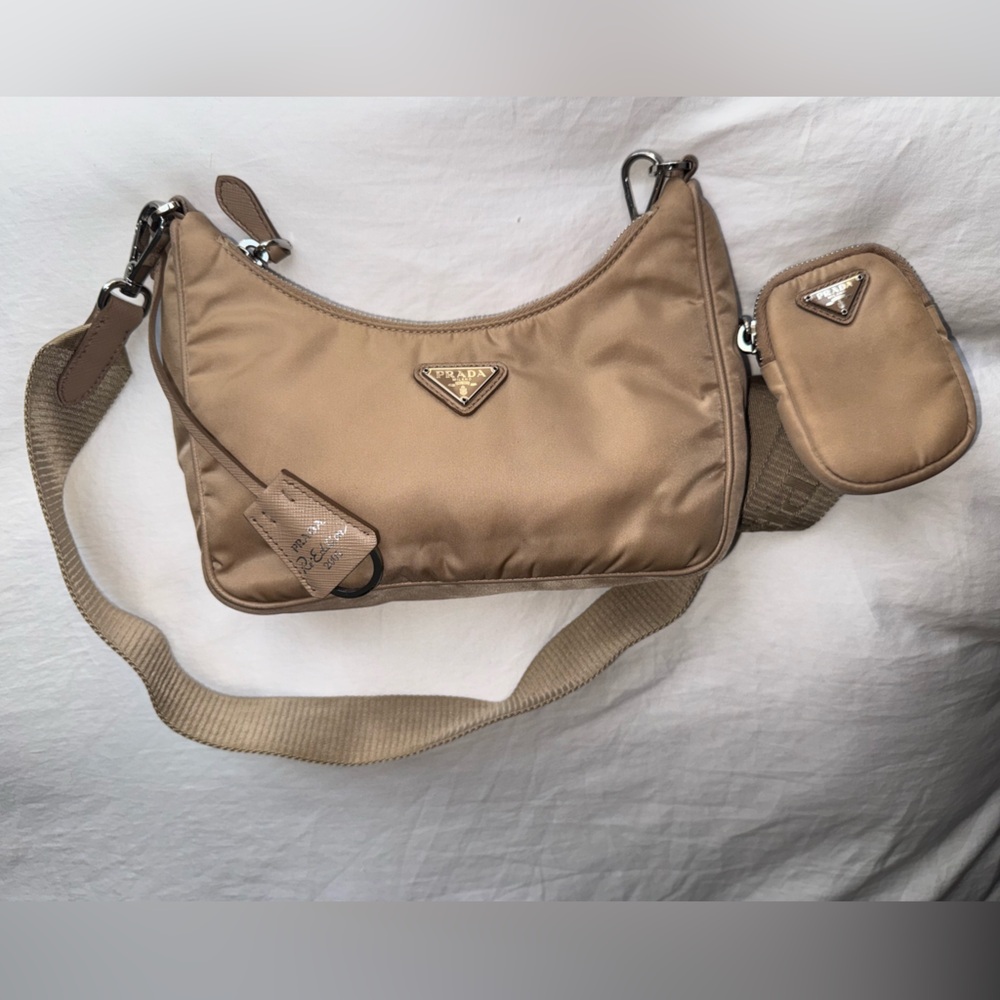 Prada Beige Nylon Crossbody Belt Bag with Removable Pouch